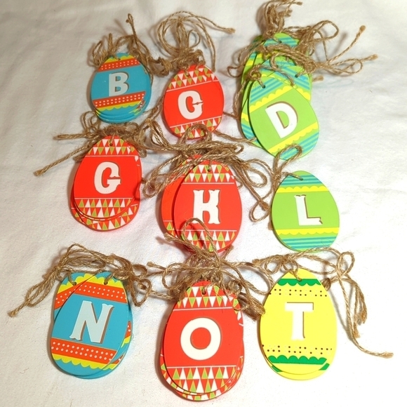 Wooden Easter Egg Decoration Tie-On Monogram Assorted Letters Initials Lot of 40 - Picture 1 of 1